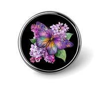 Purple Butterfly Flowers Round Badge Pin Metal Memorial Brooch Button Lapel Pins for Backpack Wedding