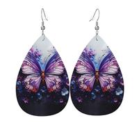 Purple Butterfly Flowers Teardrop Earrings - Lightweight Drop Earrings Suitable for Christmas and Valentine's Day Gifts