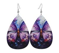 Purple Butterfly Flowers Teardrop Leather Earrings, Women'S Accessories, Versatile Earrings Suitable For Commuting And Travel.