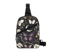 Purple Butterfly Foldable Sling Bag for Men Women Water Resistant Chest Bag Daisy Flower Fanny Pack Crossbody Backpack for Travel Hiking Sports