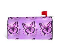 Purple Butterfly It is a Waterproof Fabric Mailbox Cover with a Print on one Side and a Curved Opening on one Side.