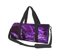 Purple Butterfly Large Round Travel Duffle Bag, Full-Print Canvas Weekender with Padded Lining, Multiple Pockets,Detachable Shoulder Strap and Soft Leather Handles