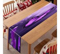 Purple Butterfly Linen Table Runner-70.87*12.99 Inch,This Decorative Table Runner is Wrinkle Resistant Table Mat. Embroidered Table Runners As Kitchen Dining and Coffee Tables.