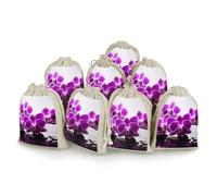 Purple Butterfly Orchid Bunches Pocket Cotton And Hemp with Drawstring 8 Pieces Reusable Gift Bags Jewelry Pouch for Wedding DIY Craft Party (4.9 X 6.7 Inch)