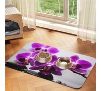Purple Butterfly Orchid Dog Food Mat, Absorbent Pet Feeding Mat for Food and Water Bowls Non-Slip Placement Pad for Floors Waterproof Quick Dry Water Dispenser Mat for Dogs Puppy Cats 16x24 Inch