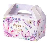 Purple Butterfly Party Favor Boxes - 12 Pack Elegant Treat Gift Boxes with Handles, for Birthday Wedding Baby Shower Valentines Day, Girls Women Mothers Day, Cookies Candy Goodie Bags
