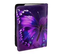 Purple Butterfly Passport Holder for Travel,RFID Passport Cover Wallet PU Leather Passport Card Holder Case Cute Passport Protector for Women Men