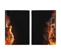 Purple Butterfly Passport Wallet Travel Passport Holder Pu Passport Cover Slim Card Case Cover for Women Men Leather Holder Case Travelling Essentials, Fire Guitar, 20.3x13.8cm