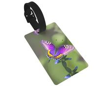 Purple Butterfly Pattern Printed Small Luggage Tags Portable Bag ID Holders with Adjustable Strap for Travel Gear