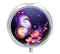 Purple Butterfly Pill Box, 3 Compartment Small Pill Case Waterproof Travel Pill Organizer for Pocket Or Purse Portable Mini Medicine Tablet Vitamin Holder Pill Case