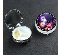 Purple Butterfly Pill Case 3 Compartment Pill Box Portable Metal Pill Organizer Cute Travel Pill Container Vitamin Organizer for Purse Pocket Travel Gift