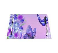 Purple Butterfly Placemats Set Of 1 Pcs, Heat Resistant Non-Slip Place Mats For Dining Table, Washable Durable Pvc Vinyl Woven Table Mats