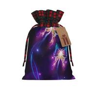 Purple Butterfly Print Christmas Drawstring Gift Bags Large Xmas Present Storage Bag