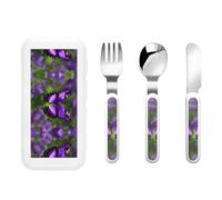 Purple Butterfly Print Flatware Set 3 Pieces Knife Fork Spoon Handle