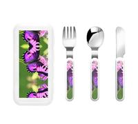 Purple Butterfly Print Flatware Set 3 Pieces Knife Fork Spoon Handle