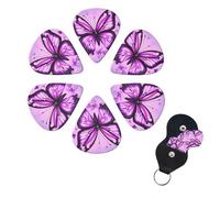 Purple Butterfly Print Guitar Picks 6 Pack Guitar Plectrums with Pick Holders Bass Picks For Acoustic Guitar Bass Electric Ukulele Includes 0.46mm, 0.71mm, 0.96mm