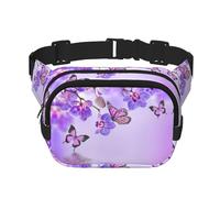 Purple Butterfly Print Men and Women Square Double Layer Waist Bag Workout Crossbody Travel Waist Bag, Black, One Size