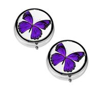 Purple Butterfly Print Pill Box 3 Compartment Medicine Pill Case,Portable for Pocket Or Purse Pill Organizer Decorative Metal Medicine Vitamin Organizer Unique Gift