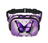 Purple Butterfly print Print Trendy pack crossbod Square Double Layer Waist Bag Travel and Workout Accessory, Black, One Size