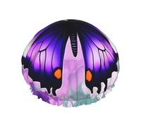 Purple Butterfly Print Shower Cap, Shower Cap for Women Reusable, Waterproof Bath Cap,Quick Drying Bath Hair Cap