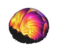 Purple Butterfly Print Soft Lined Shower Cap, Double Layer Washable Wide Elastic Band Hair Shower Cap For Bath