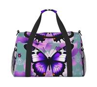 Purple Butterfly Print Travel Foldable Waterproof Lightweight Carry On Luggage Bag with Shoulder Strap