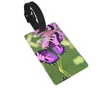 Purple Butterfly Printed Small Luggage Tags Portable Bag ID Holders with Adjustable Strap for Travel Gear