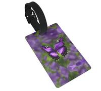 Purple Butterfly Printed Small Luggage Tags Portable Bag ID Holders with Adjustable Strap for Travel Gear