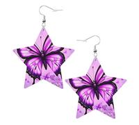 Purple Butterfly Prints Leather star earrings Pendant Stylish and beautiful Lightweight Dangle for Women Girls