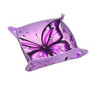 Purple Butterfly Prints Leather Storage Tray Easy to Clean for neatly Keys, Watch, Makeup and Other Small Items Small WHJYYXDE