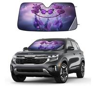 Purple Butterfly Rose Dream Catcher Car Windshield Sun Shade Foldable Reflective Sunshade UV Protection Heat Block Front Window Shade for Car Truck SUV Keeps Interior Cool with Suction Cups