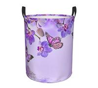 Purple Butterfly Round Laundry Basket, Large Clothes Hamper Storage Oxford Cloth Home Storage, College Dorm,Bedrooms