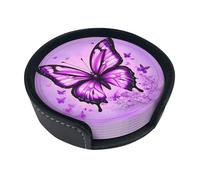 Purple Butterfly Round leather coasters (set of 6) Delicate and soft table decorations, suitable for coffee cups, mugs, etc.