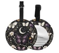 Purple Butterfly Round Luggage Tag Daisy Flower PU Leather Travel Bag Tag ID Labels Name Card Holder wtih Buckle for Luggage Suitcase Backpacks