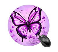 Purple Butterfly Round Mouse Pad 7.8 Inch, Portable Gaming Mouse Mat with Non-Slip Rubber Base & Smooth Surface, Waterproof Mousepad for PC, Laptop, Computer, Office, Home