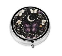 Purple Butterfly Small Pill Box 3 Compartment Portable Pill Box for Purse Pocket Daisy Flower Mini Medicine Organiser for Daily Vitamin Fish Oil Storage