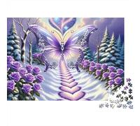 Purple Butterfly Snow Landscape 1000 Piece Jigsaw Puzzle Jigsaw Puzzle for Adults Heart Path Puzzle Game for Family Relaxing Home Decor Gift 52x38cm/1000pcs
