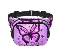 Purple Butterfly Square Double-Layer Waist Bag for Outdoor Activities Such as Sports, Travel, Hiking, Cycling