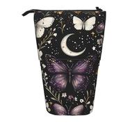 Purple Butterfly Standing Pencil Case Daisy Flower Pen Pouch Holder Telescopic Pencil Bag Pop Up Cosmetics Bag Stationery Organizer for School Office Travel