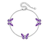 Purple Butterfly Sterling Silver Bracelet with Cz Butterfly - Women's/Girl's Jewellery Gift