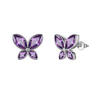 Purple Butterfly Studs Earrings Women 925 Sterling Silver Animal Butterflies February Birthstone Amethyst Earring Stud Crystal Wedding Birthday Jewelry DE0229F