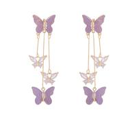 Purple Butterfly Tassel Style Zircon Earrings for Women 3D Long Butterfly Dangle Earrings Crystal Rhinestone Drop Earrings Butterfly Jewelry Birthday Gift for Women, Acrylic, No Gemstone