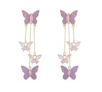 Purple Butterfly Tassel Style Zircon Earrings for Women Crystal Rhinestone Drop Earrings 3D Long Butterfly Earrings Jewelry Gift Brass Cubic Zirconia Brass Cubic Zirconia