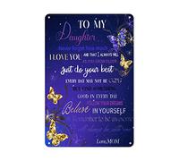 Purple Butterfly to My Daughter Sign Gifts for from Mom Gift Metal Aluminum Healing Thoughts Love Wall Decor Poster Home Bedroom Bar Restaurant Cafe Club 12x16 Inch