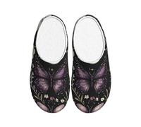 Purple Butterfly Women's Slippers Flannel House Slippers for Men Daisy Flower Non-Slip Warm Winter Shoes for Indoor Outdoor UK 6-7