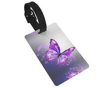 Purple Butterfly1 Luggage Tags for Suitcases, PVC Suitcase Tag with Secure Strap Suitcase Identifier with Privacy Name Card for Travel Bag Tags Personalized Baggage Tag for Women Men