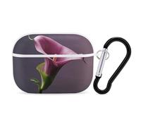 Purple Calla Lily Earbuds Organizer Shockproof Protective Airpods Pro Cover with Carabiner Clip Anti Fall Carrying Earphone Case Cover for Airpods Pro 2nd Generation White