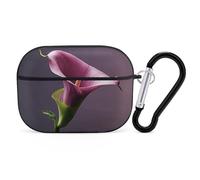 Purple Calla Lily Earbuds Organizer Shockproof Protective Airpods Pro Cover with Carabiner Clip Anti Fall Carrying Earphone Case Cover for Airpods Pro 2nd Generation Black