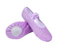 Purple Canvas Girls Ballet Shoes Soft Practice Dance Shoes Elastic Strap Shaped Kid Ballet Slippers Lightweight Split Soles Kids Shoes Slip-On Exercise Footwear UK Size 7
