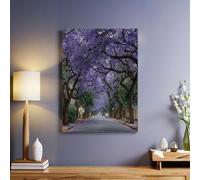 Purple Canvas Wall Art Jacaranda trees on the street 60 x 40 cm Framed Poster Print Elegant Picture Modern Home Decoration for Bedroom Lounge Corridor